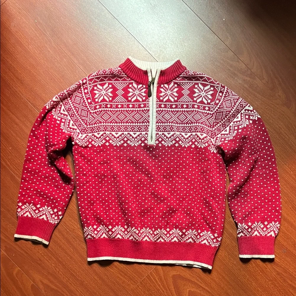 LL Bean *Vintage* boys Red Patterned 100% cotton Sweater size‎ 5/6